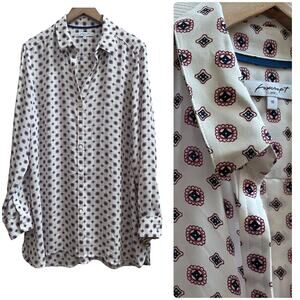 Foxcroft Geometric Print V Neck Button Down Tunic Blouse Plus Size 18